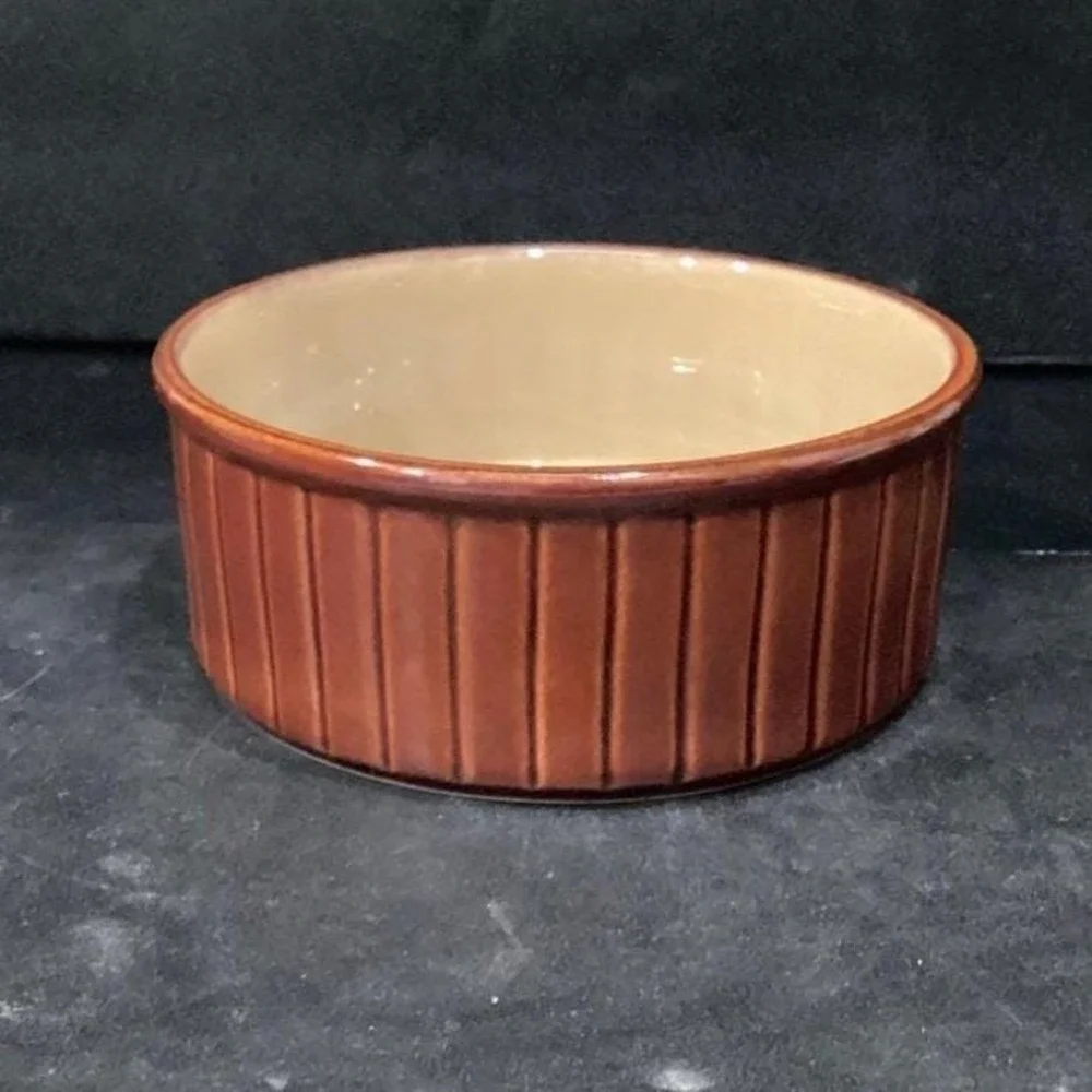 Sango Nova Brown Ribbed Casserole Dish #4933, Vintage Stoneware Bowl,‎ Tableware